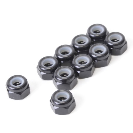 Ecrous nylstop alu 3mm Noir - lot de 10