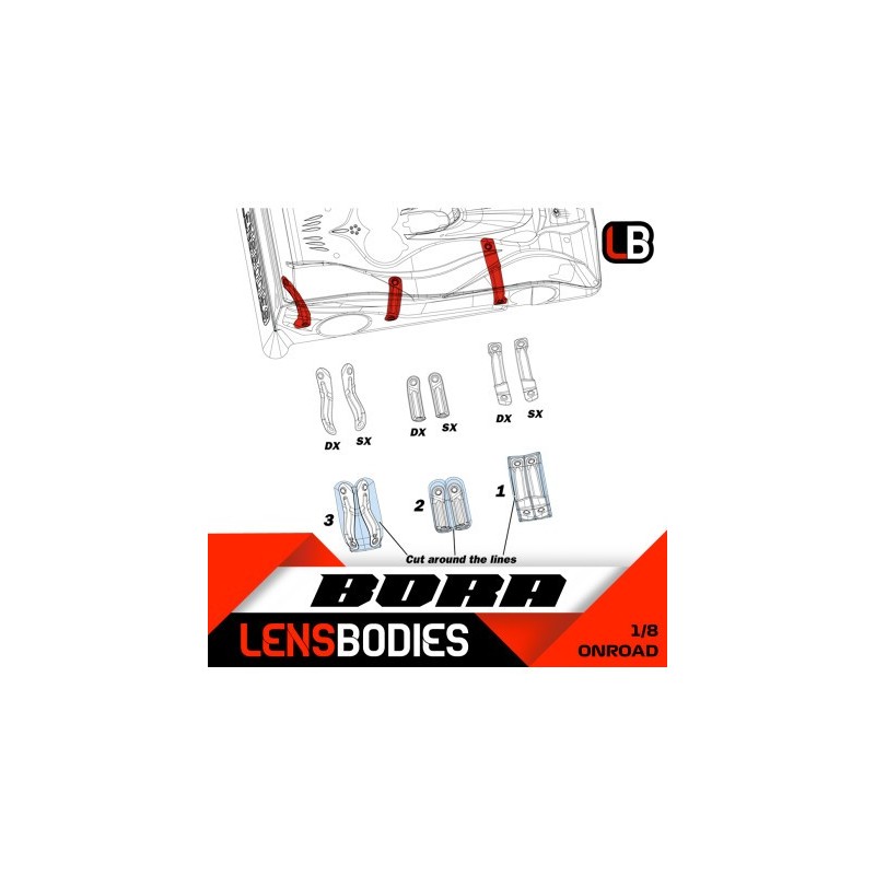 LENS BORA Renforts carrosserie + aileron pour piste 1/8