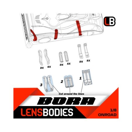 LENS BORA Renforts carrosserie + aileron pour piste 1/8